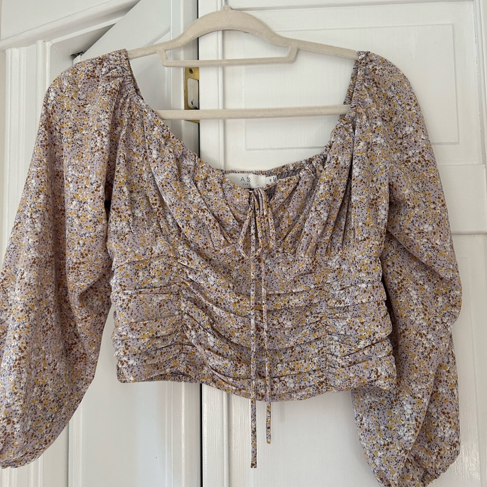 Astr Floral Ruched Blouse in Purple and Yellow